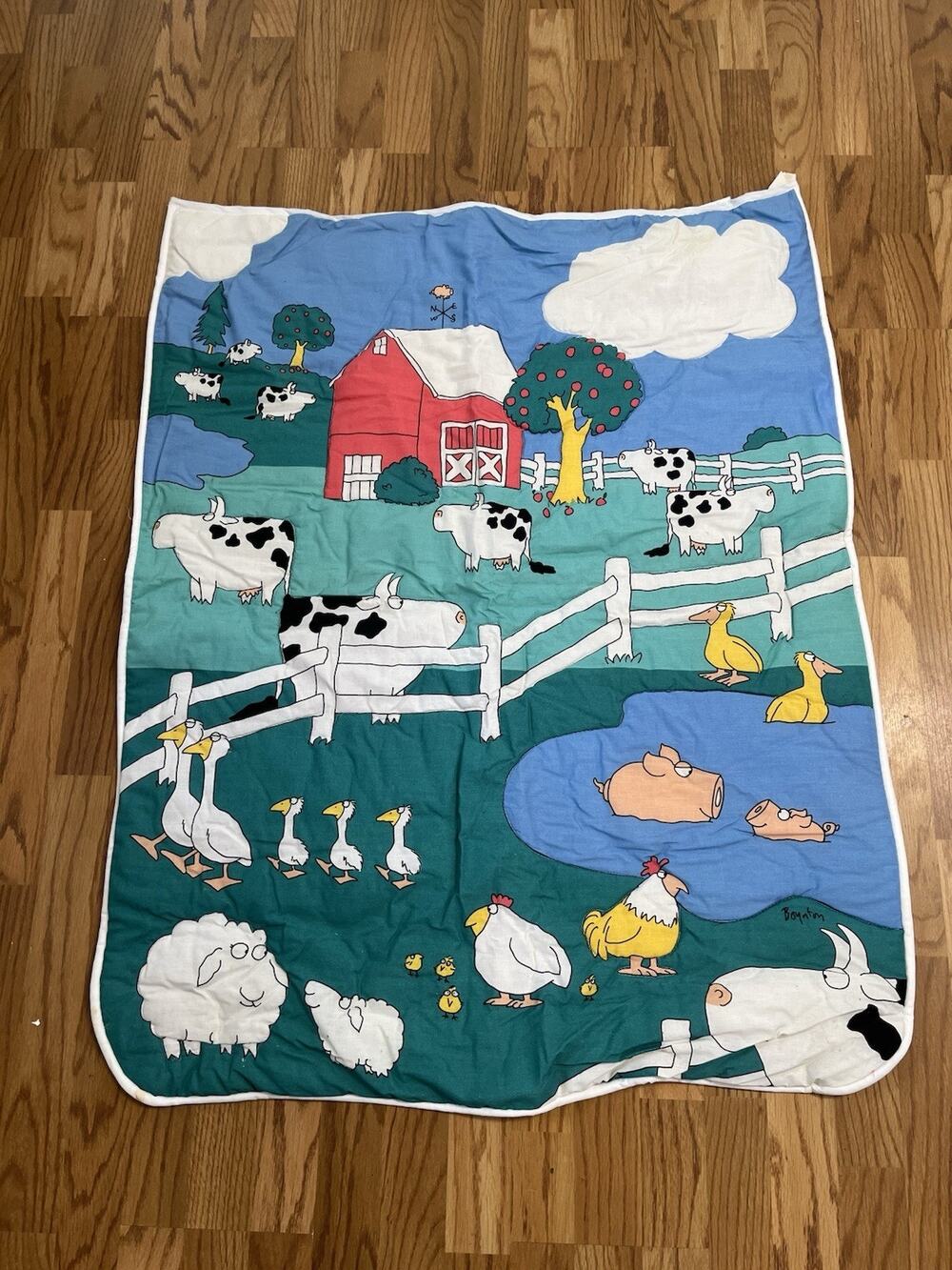 Boynton for Babies Quilted Farm Scene Wall Hanging 1990s Sandra Boynton Quilt